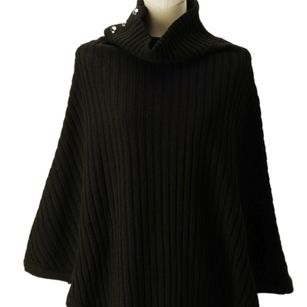 MICHAEL KORS Elegant Black Turtleneck Sweater Poncho OSFM NEW